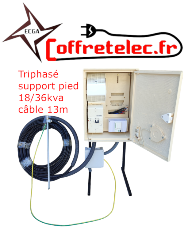 Coffret tri aérien 18/36kva sur pied + 13m de câble
