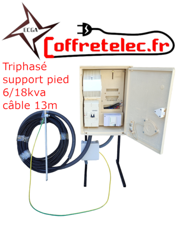 Coffret tri aérien 6/18kva sur pied + 13m de câble