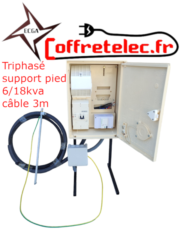 Coffret tri sol 6/18kva sur pied + 3m de câble