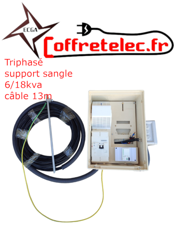 Coffret tri aérien 6/18kva + 13m de câble