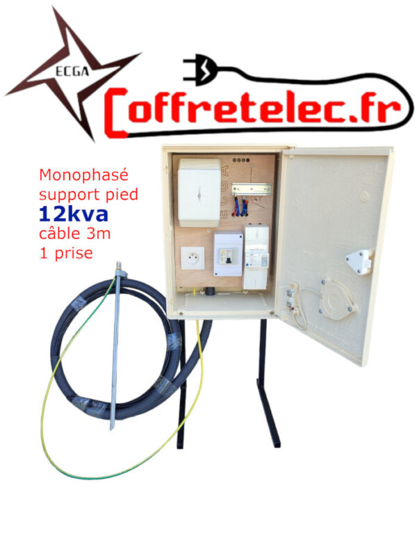 Coffret mono sol 12kva avec une prise + 3m de câble