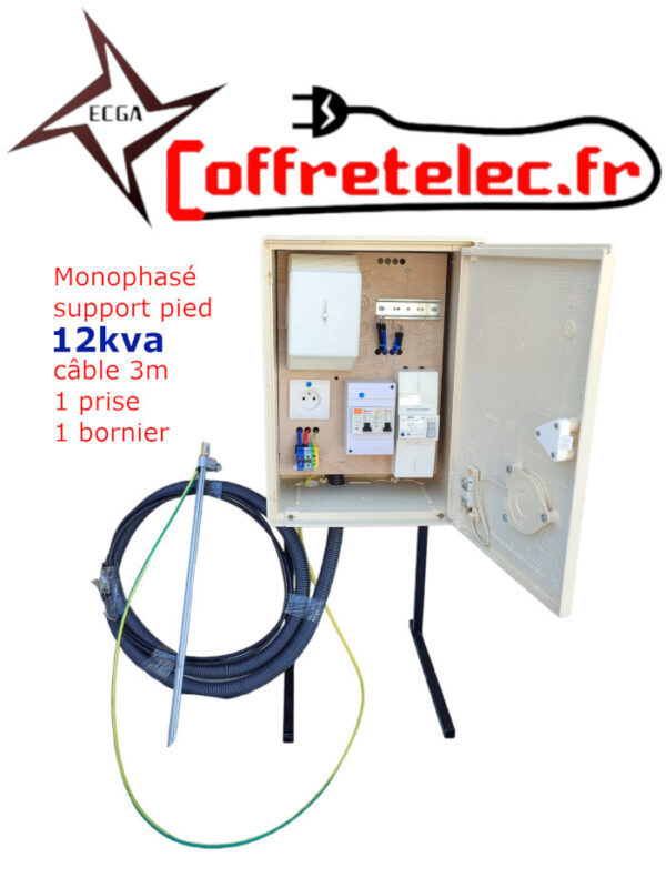 Coffret mono sol 12kva avec une prise + bornier + 3m de câble