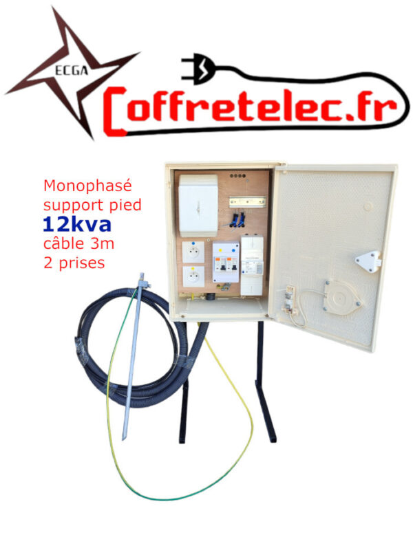 Coffret mono sol 12kva avec 2 prises + 3m de câble