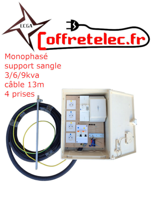 Coffret mono aérien 3/6/9kva avec 4 prises + 13m de câble